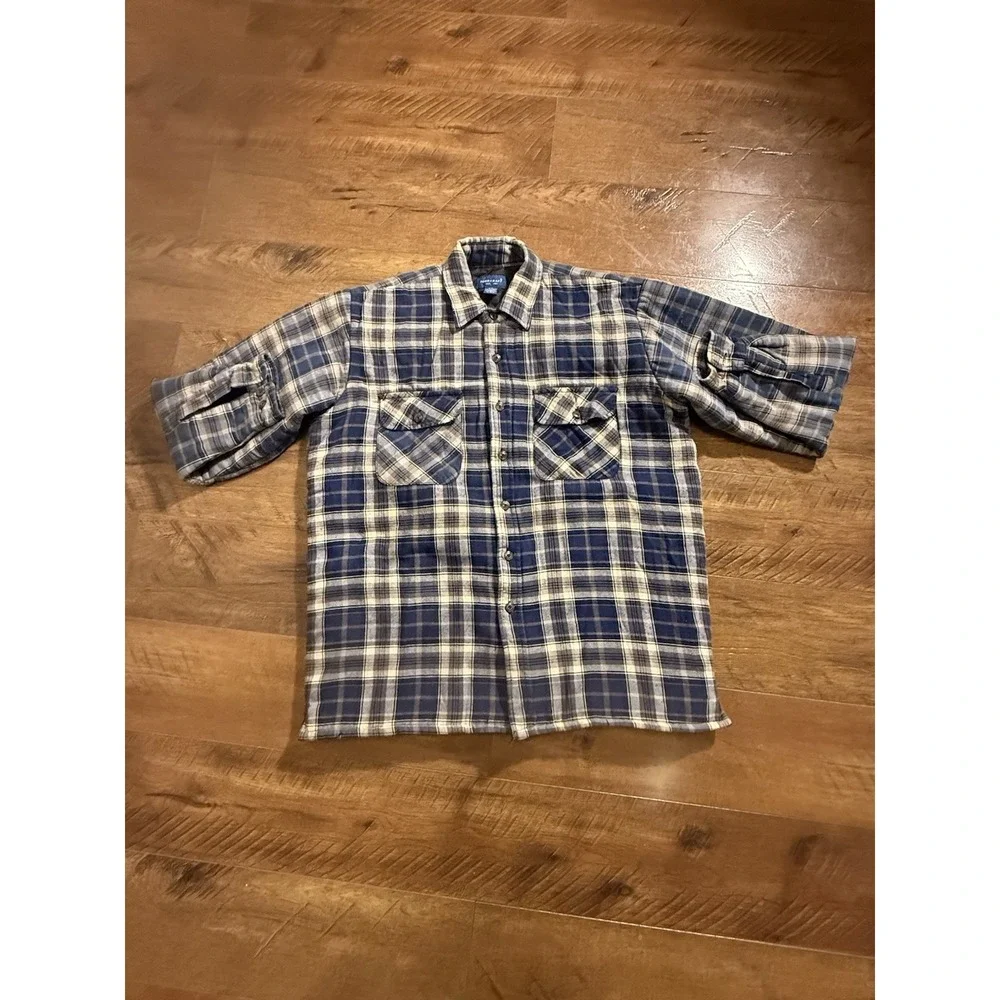 VTG‎ Towncraft Quilted Flannel Shirt Jacket Men's Large Blue Plaid Heavyweight
